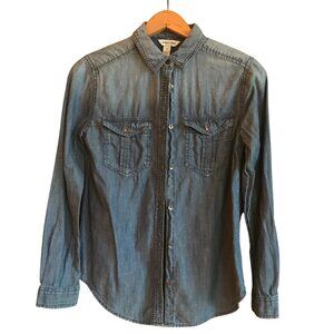 Arizona Lightweight Chambray Shirt Button Tab Pockets Medium Blue Wash Size XS